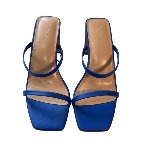 The Drop Women's Blue Square Toe Heeled Sandals Sz 9.5 Chic Summer Bold Comfy - Picture 2 of 5
